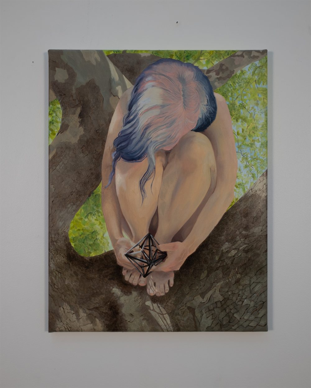 Fetal Sycamore &mdash; Oil and steel on canvas &mdash; 18&rdquo; x 14&rdquo; x 2&rdquo;