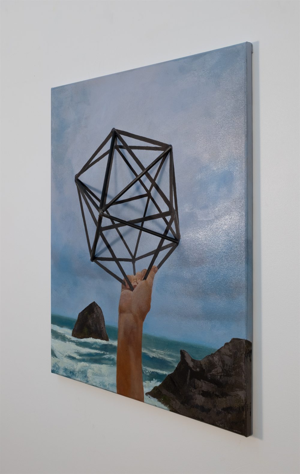 Haystack Icosahedron Water Elemental &mdash; Oil and steel on canvas &mdash; 24&rdquo; x 20&rdquo; x 3 ⅝&rdquo;