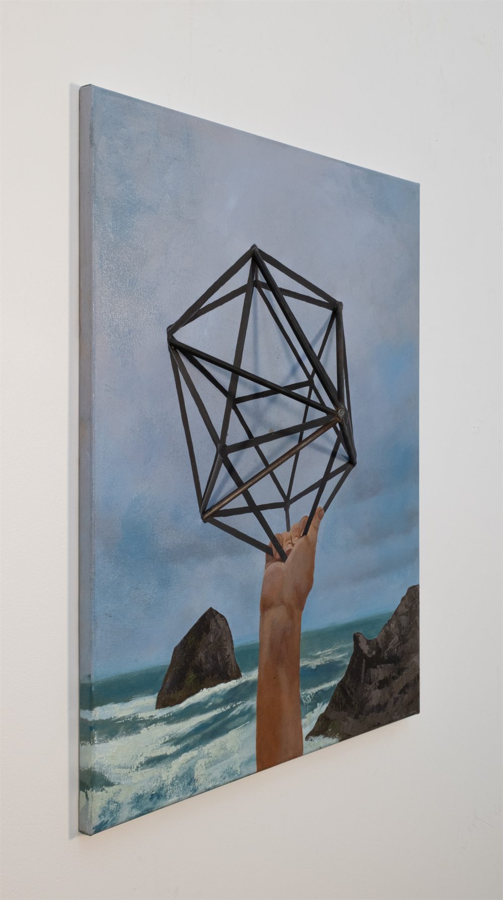 Haystack Icosahedron Water Elemental &mdash; Oil and steel on canvas &mdash; 24&rdquo; x 20&rdquo; x 3 ⅝&rdquo;