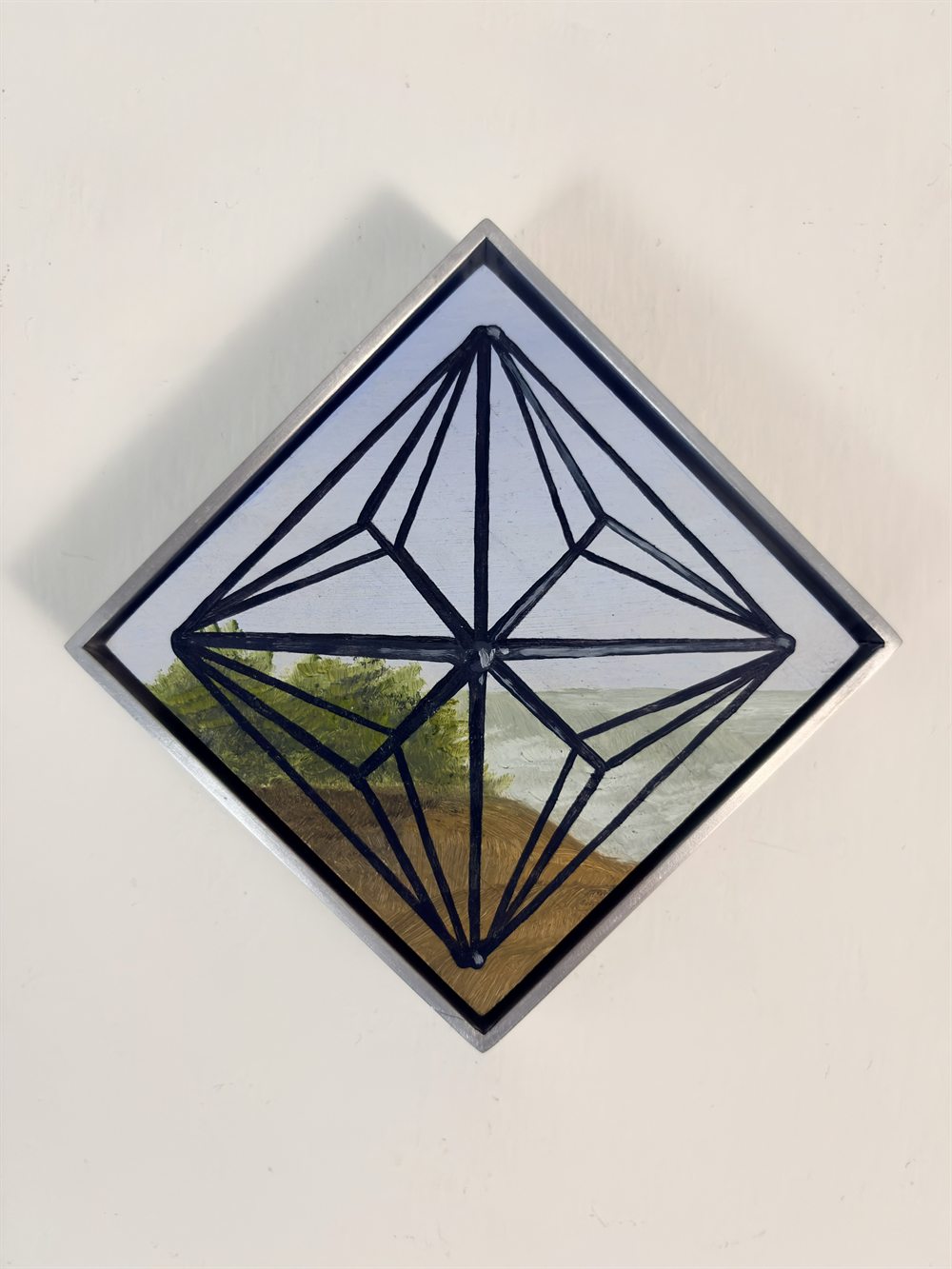 Platonic Pacific &mdash; Oil on wooden cradle, aluminum frame &mdash; 4 &frac12;&rdquo; x 4 &frac12;&rdquo; x 1&rdquo;