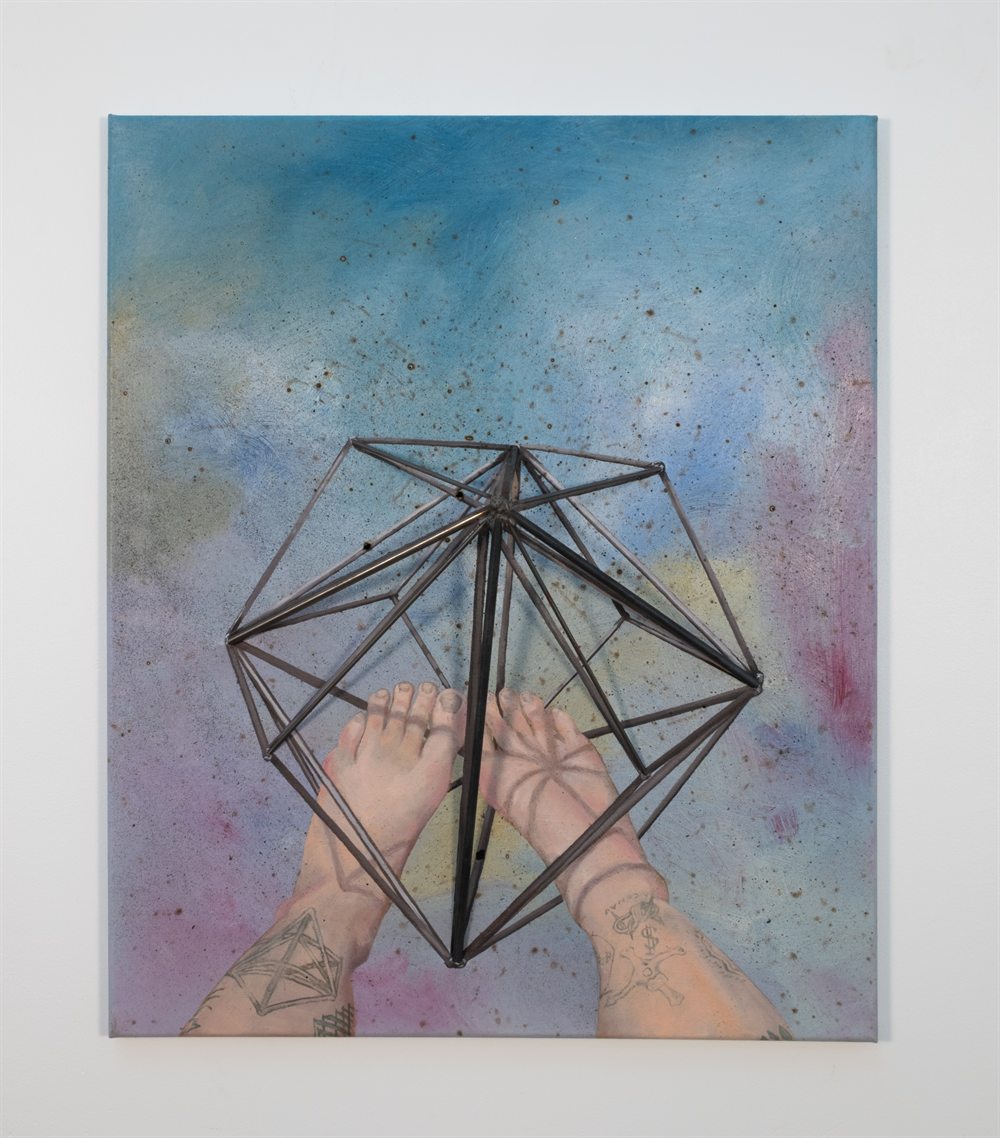 Primary Cosmos Spatter &mdash; Oil and steel on canvas &mdash; 24&rdquo; x 20&rdquo; x 2 ⅞&rdquo;