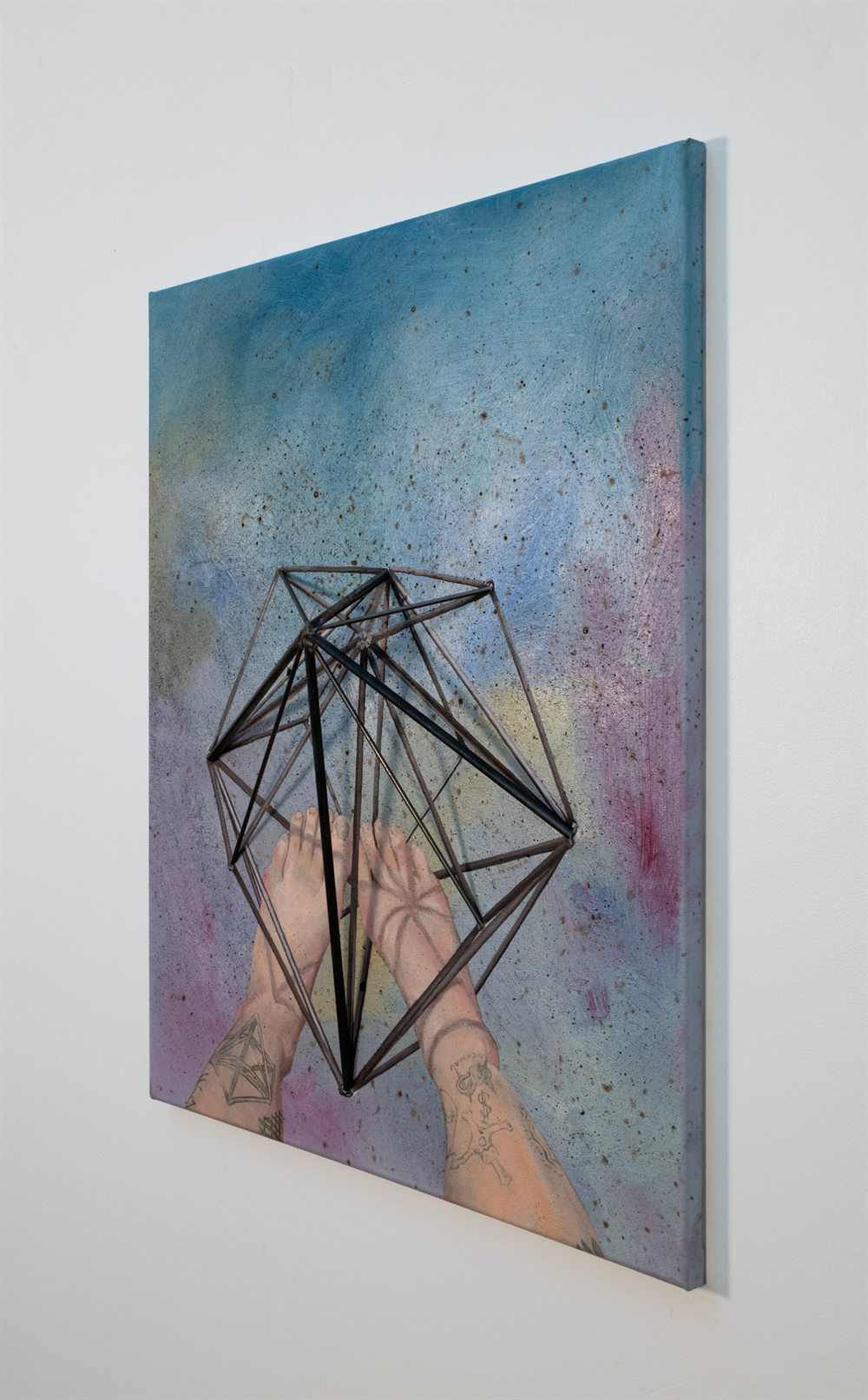 Primary Cosmos Spatter &mdash; Oil and steel on canvas &mdash; 24&rdquo; x 20&rdquo; x 2 ⅞&rdquo;