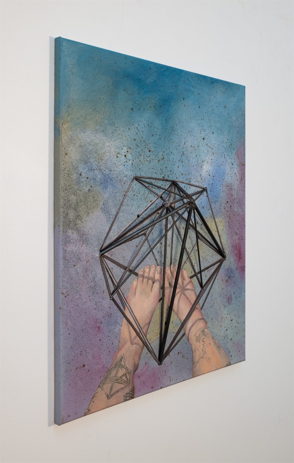 Primary Cosmos Spatter &mdash; Oil and steel on canvas &mdash; 24&rdquo; x 20&rdquo; x 2 ⅞&rdquo;