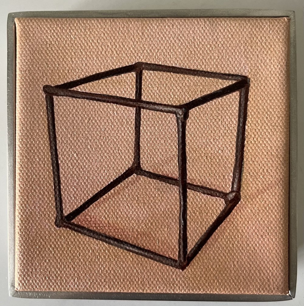 Flat Space No. 10 — Oil on canvas, aluminum frame — 4 3/8" x 4 3/8" x 1 3/4" — private collection, NFS