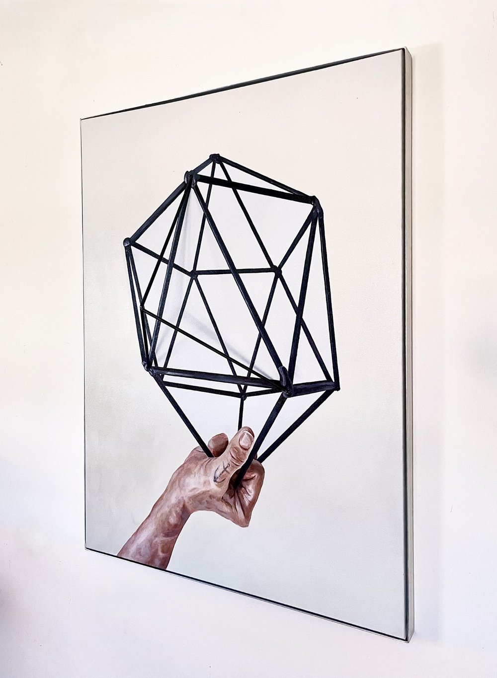 Grasping — Oil on canvas, 1/4" mild steel rod, aluminum frame — 30 ½” x 40 ½” x 7 ⅝”